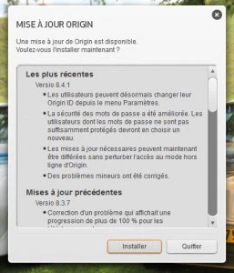 Mise à jour Origin version 8.4.1