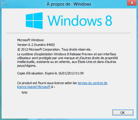 Date d'expiration de Windows 8 release preview