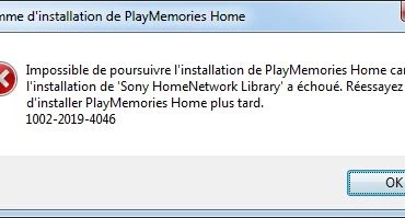 Erreur Sony home network library lors de l'installation de PlayMemories Home