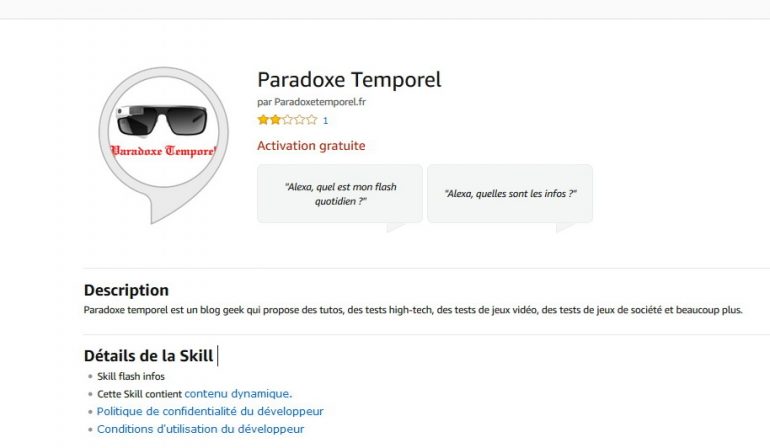 ParadoxeTemporel sur Alexa d'Amazon