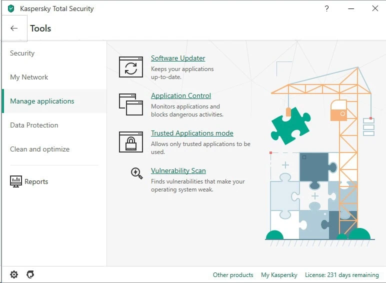 Menu tools de Kaspersky Total Security 2020
