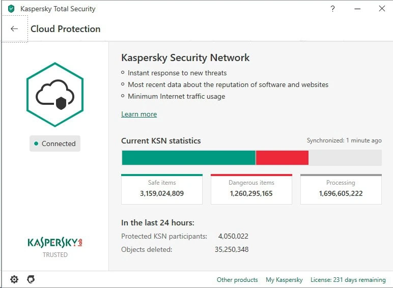 menu KSN (Kaspersky Security Network)