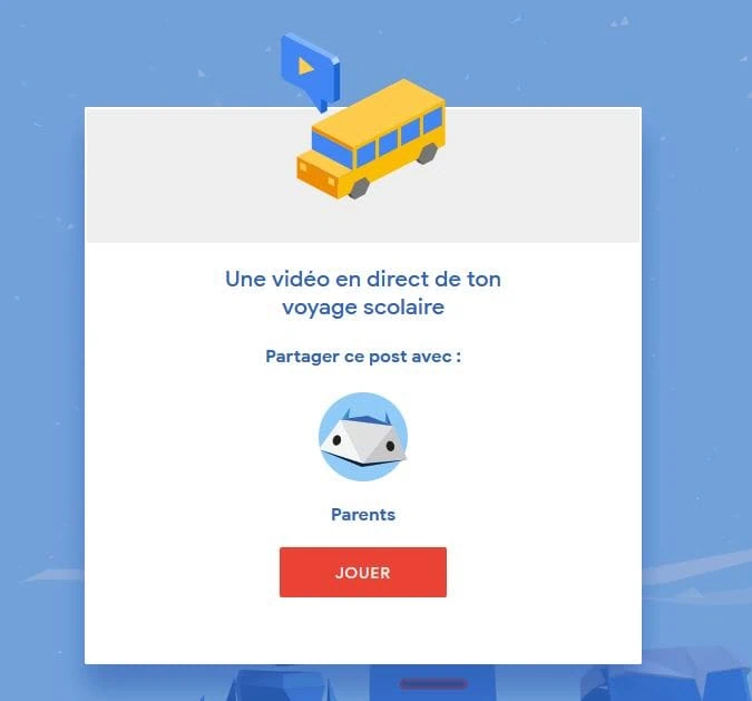 Ecran du jeu interland La montagne de la prudence - Choix sur un partage d'une vidéo en directe