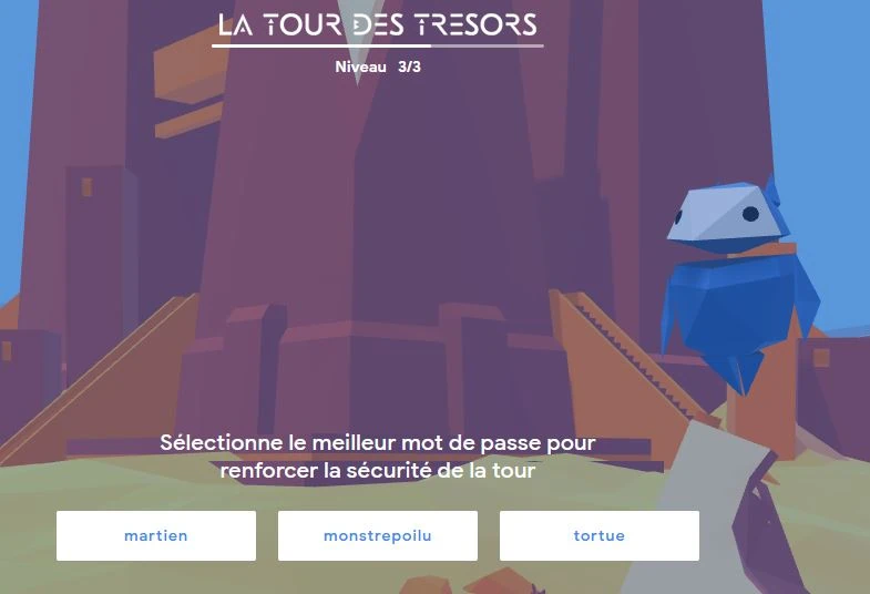 Ecran du jeu interland la tour des trésors - Securiser un mot de passe