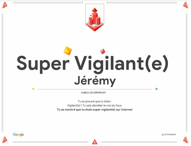 Diplôme du jeu Interland 