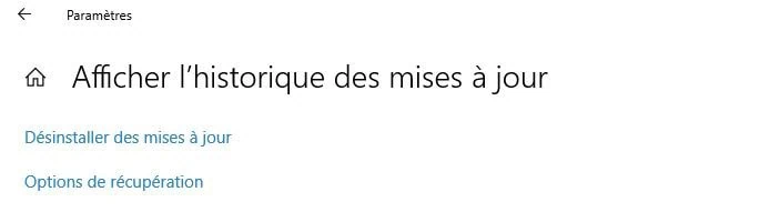 la liste de l historique des mises à jour de Windows 10