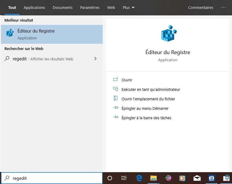 Ouvrir base de registre windows 10