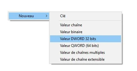 ajout clé DWORD 32 bits
