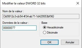 Modification donnée de la valeur 00000077