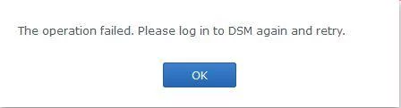 Hyper Backup error message The operation failed. Please log in to DSM again and retry.