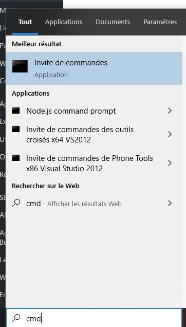 Taper la commande CMD dans la recherche de Windows 10