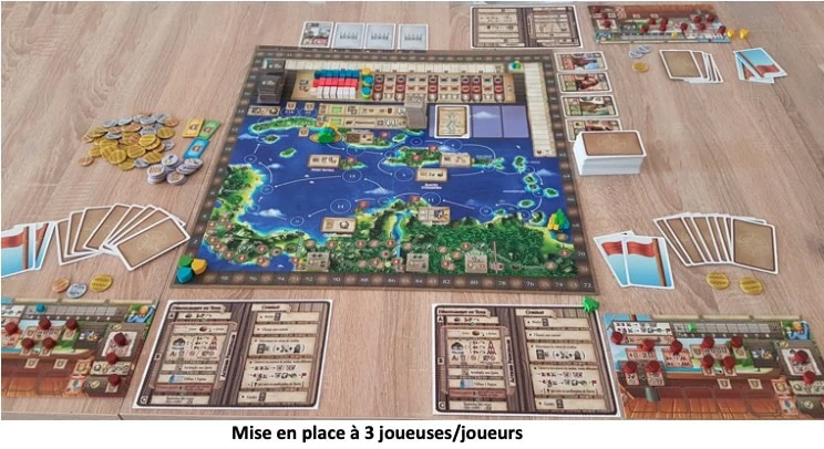 Plateau de jeu avec artes et pions de Maracaibo d’Alexander Pfister chez Super Meeple