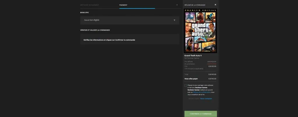 Grand Theft Auto V gratuit sur Epic games store