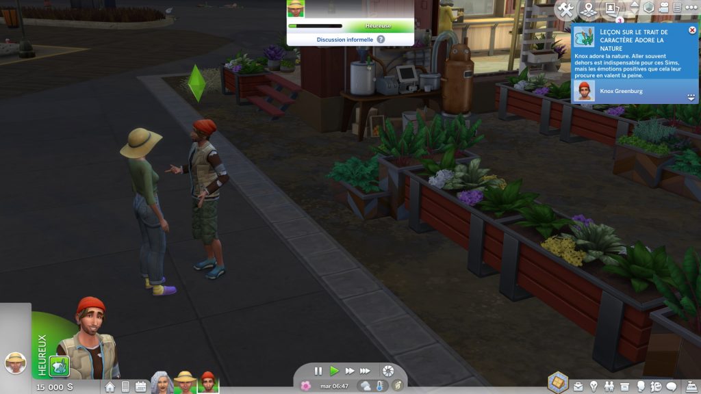Discussion entre les personnages dans Sims 4 écologie