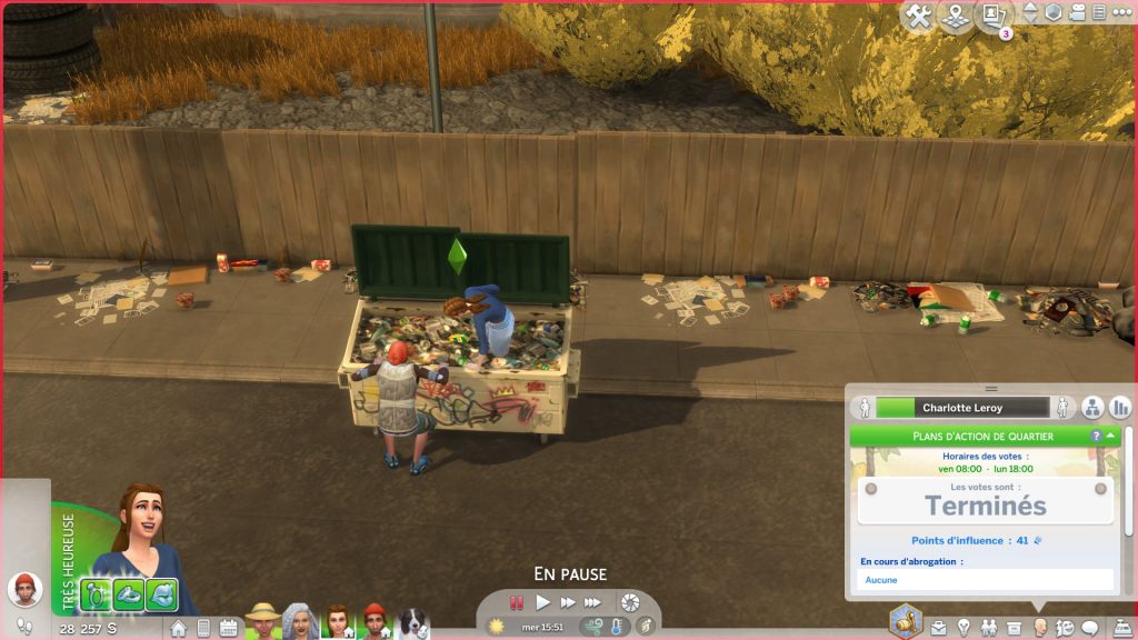 Fouille d'une poubelle dans Sims 4 écologie