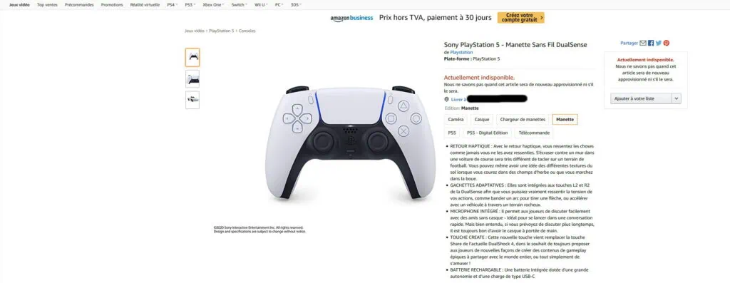 manette sans fil dualsense PS5 amazon.fr