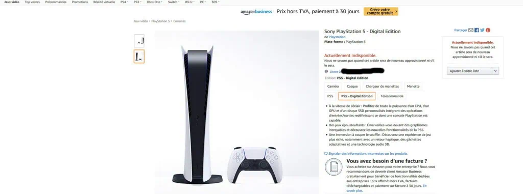 PS5 digitale édition Amazon.fr