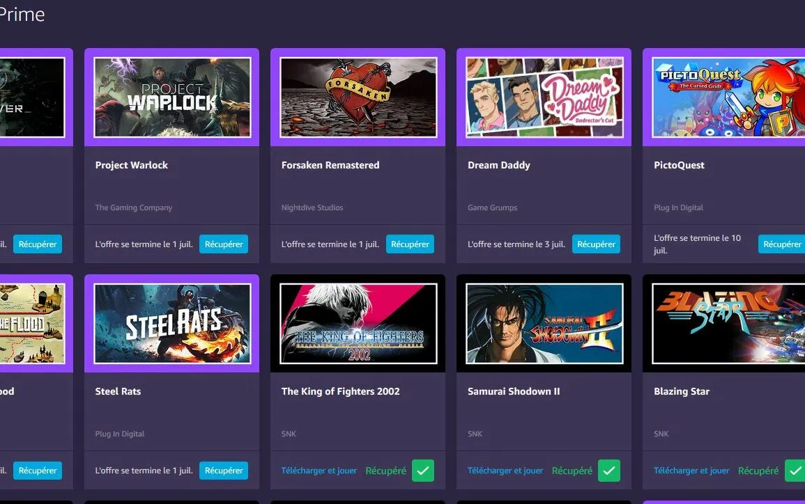 Liste des jeux gratuits Amazon Prime/Twitch mi juin 2020