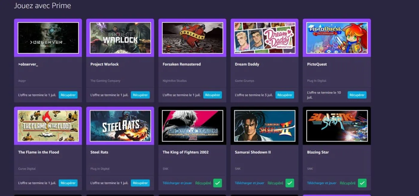 Liste des jeux gratuits Amazon Prime/Twitch mi juin 2020