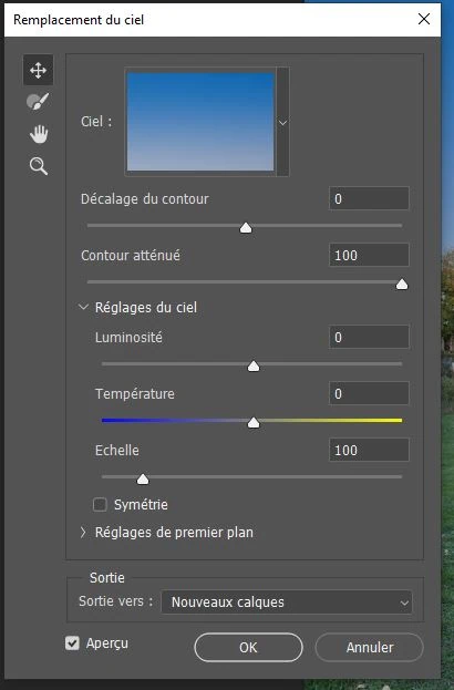 Les options du remplacement du ciel dans Photoshop