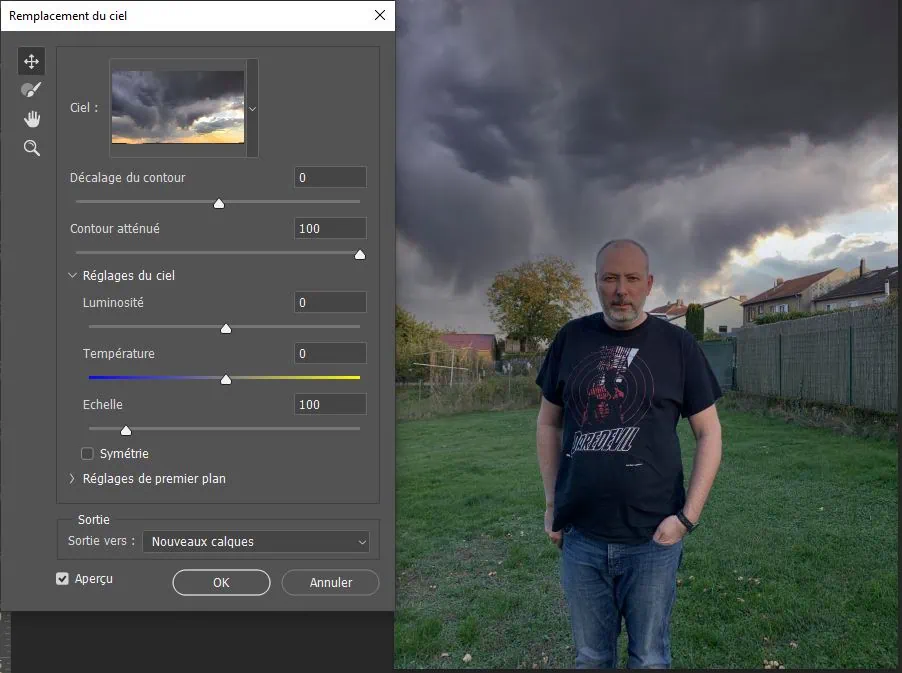 Menu changer ciel dans photoshop