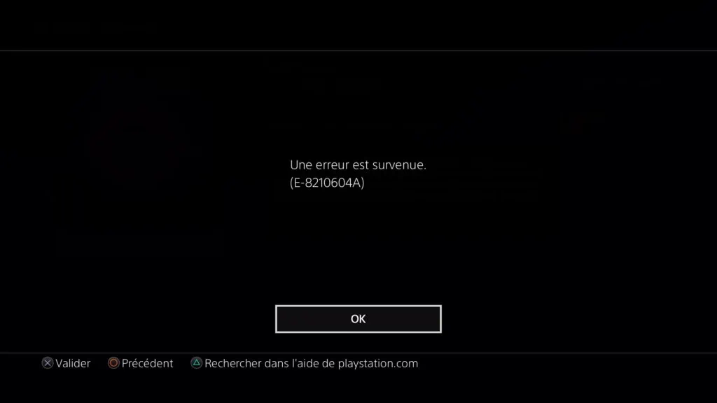 Erreur E-8210604A sur PS store