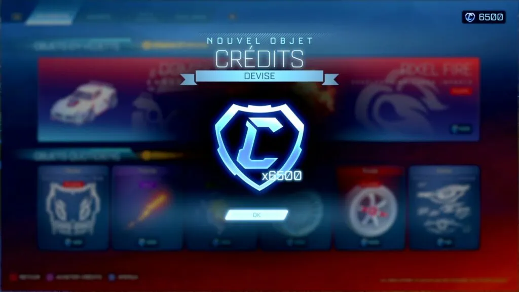 Nouvel objet credits devise Rocket League