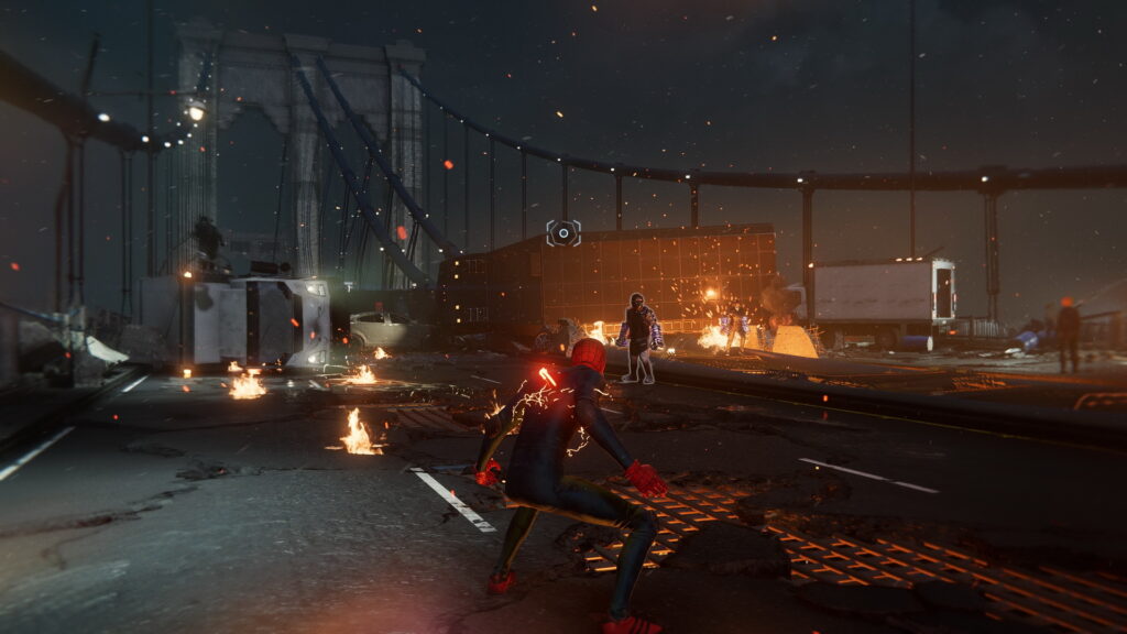 Spider-Man Miles Morales combat sur un pont