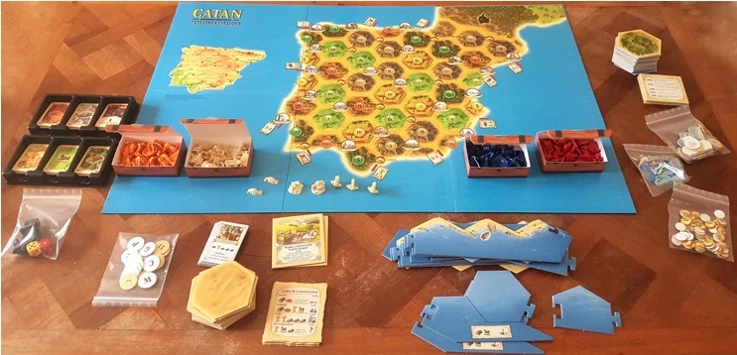 Plateau jeu catan les 25 ans avec les cartes et les jetons