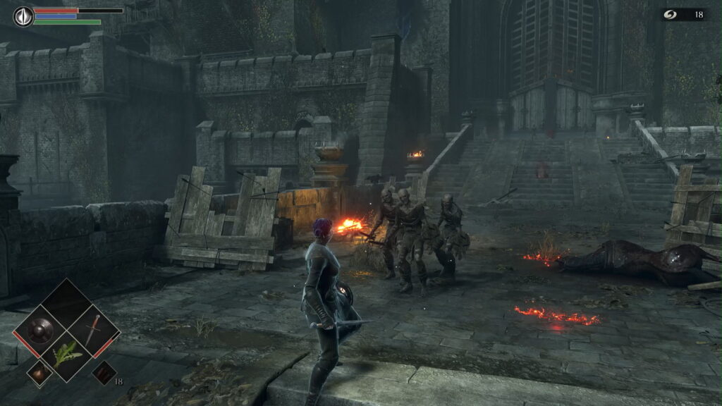 Attaque de 3 morts vivants sur un pont dans Demon's Souls PS5