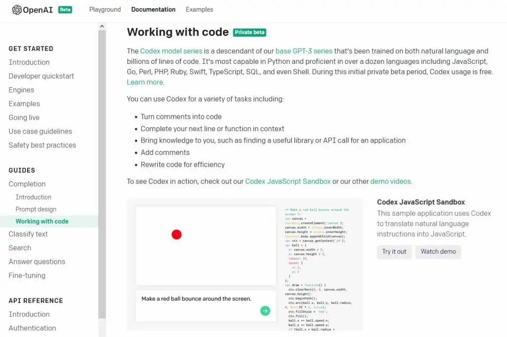 OpenAi codex menu