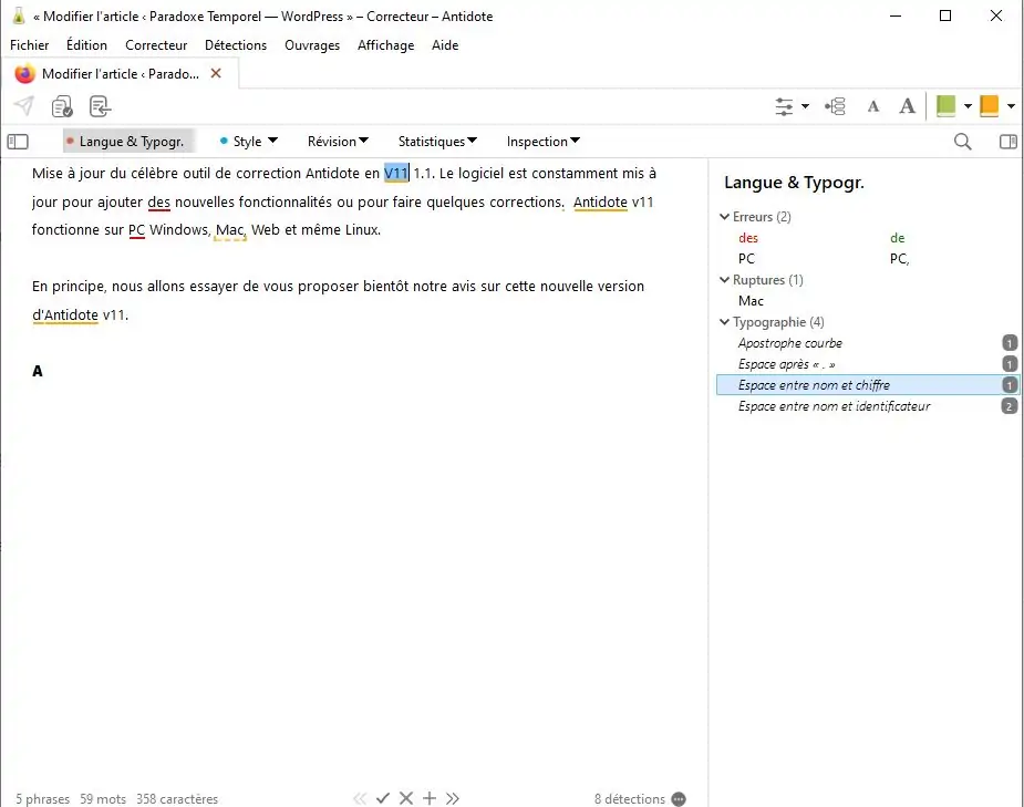 Correction d'un texte avec Antidote v11