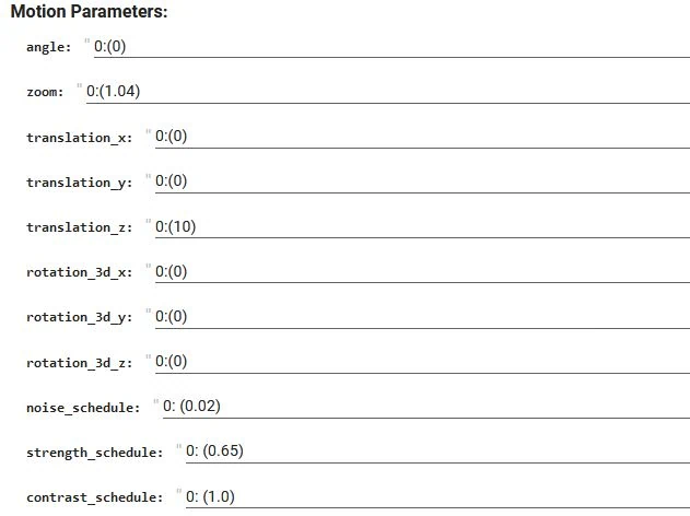 Motion parameters Deforum Stable Diffusion