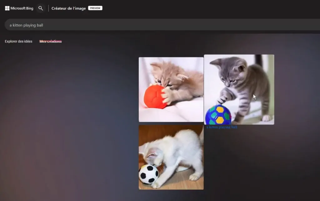 Génération image chaton Image creator Bing