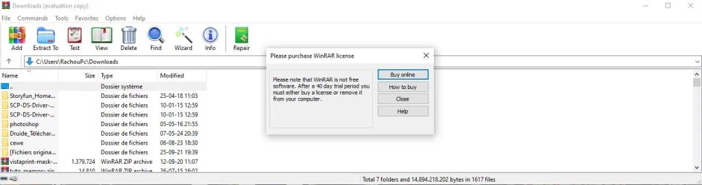 interface Winrar trial