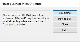 panneau d'enregistrement Winrar trial