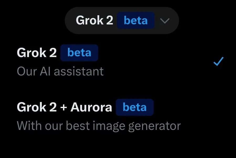 Grok 2 + Aurora menu