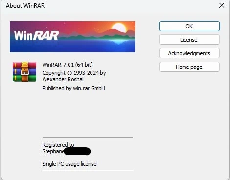 License Winrar single user