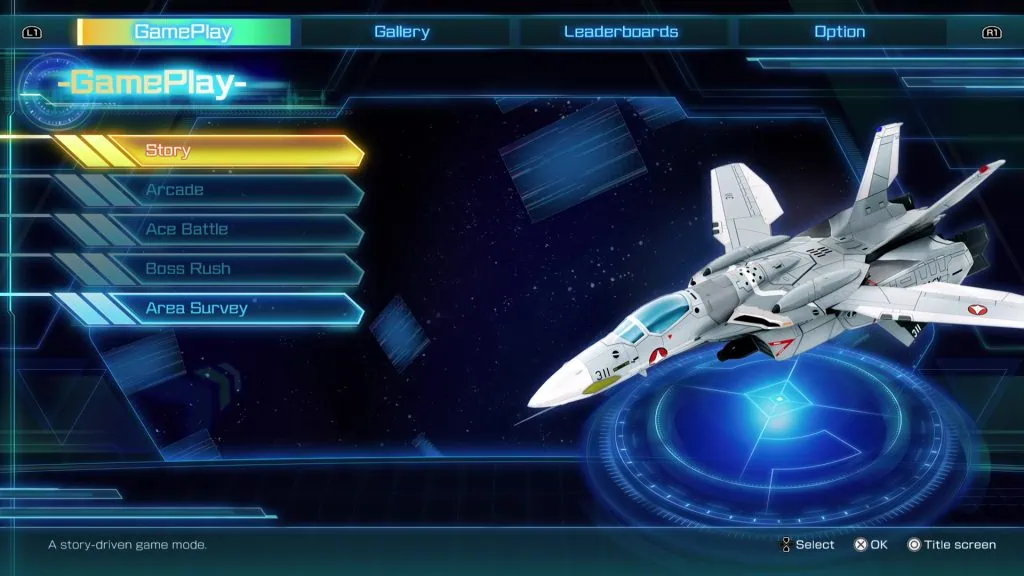 Menu du jeu MACROSS Shooting Insight sur PS5