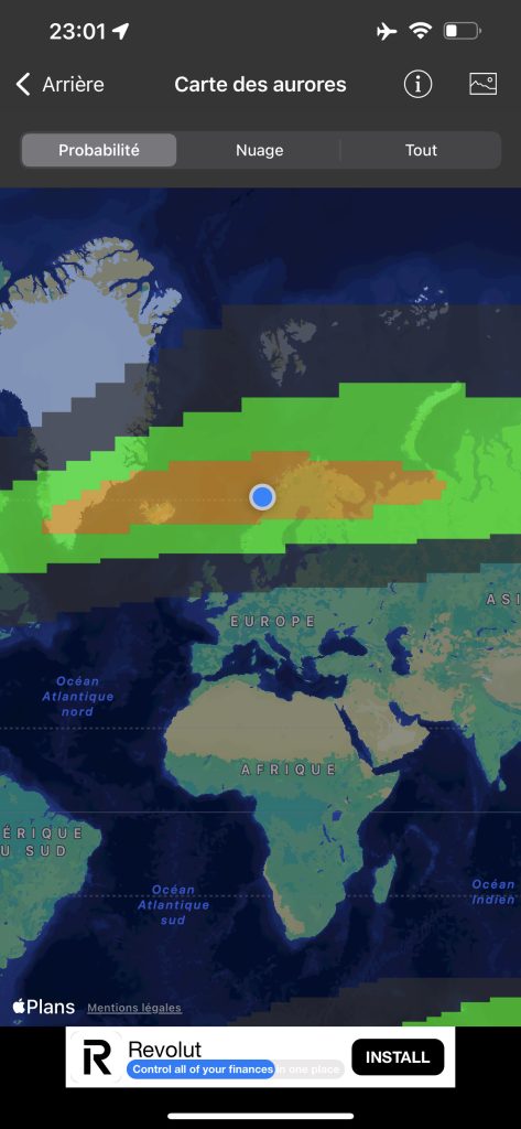 Application pour les cartes d'aurores