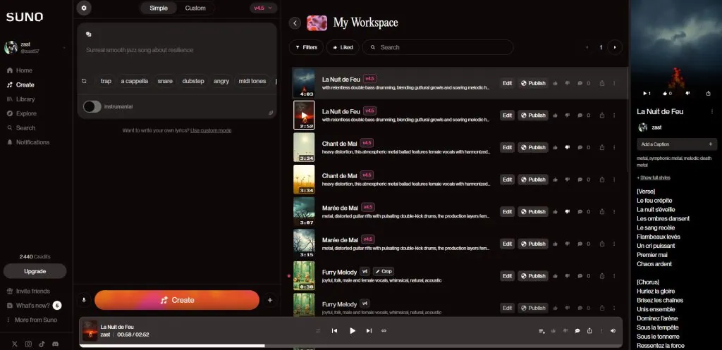 Dashboard Suno 4.5