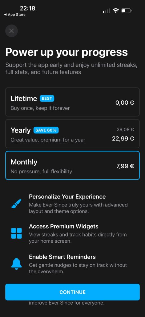 Appli IOS gratuite temporairement Ever Since: Habit days counter