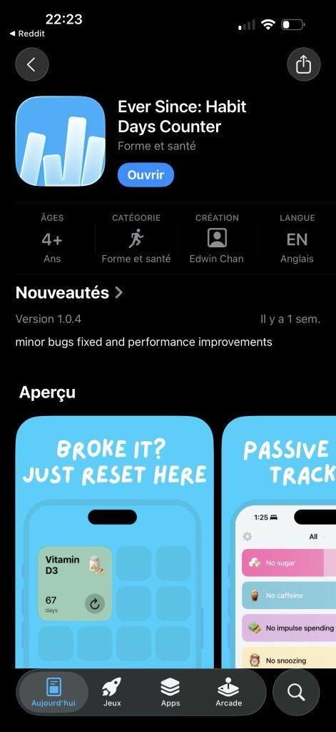 Appli IOS gratuite temporairement Ever Since: Habit days counter