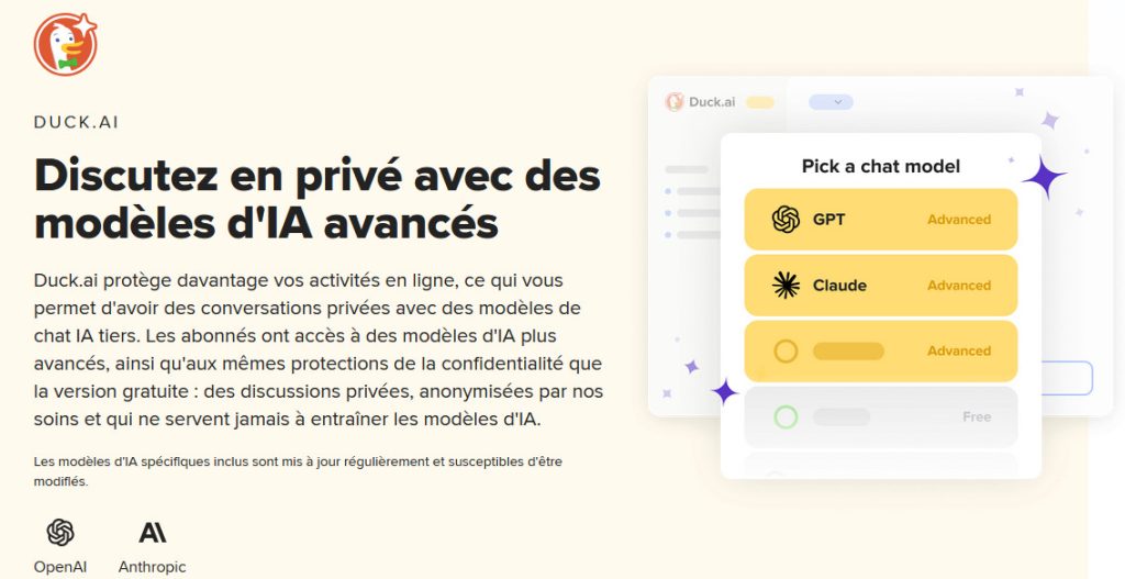 DuckDuckGo Pro (DuckAI) : essai gratuit, modèles IA premium (GPT-5, Claude) et VPN inclus