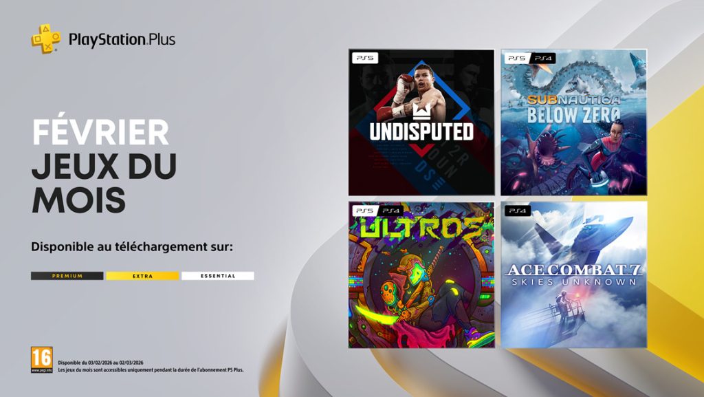 PlayStation Plus février 2026 : Undisputed, Subnautica Below Zero, Ultros et Ace Combat 7 débarquent le 3 février