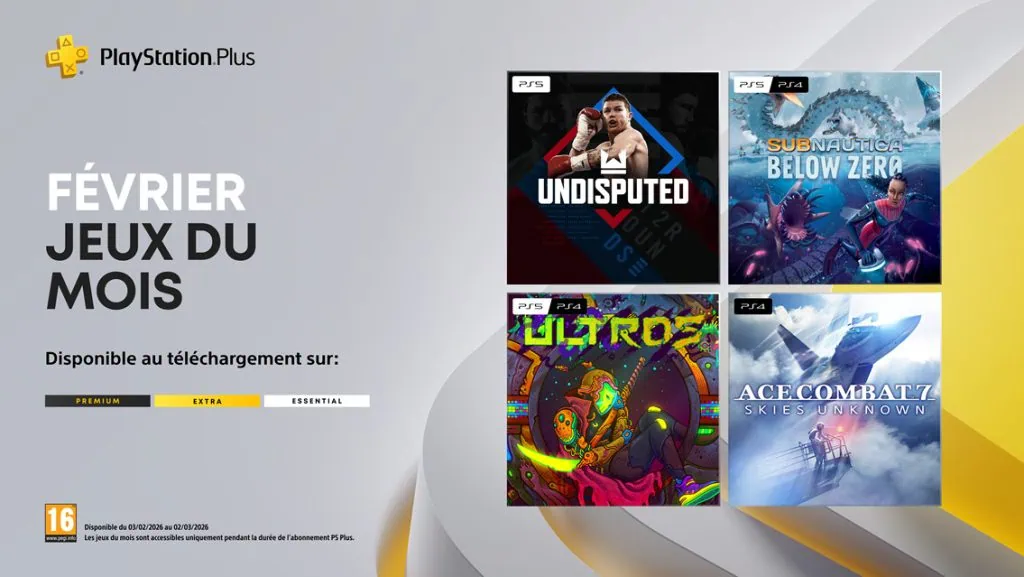 PlayStation Plus février 2026 : Undisputed, Subnautica Below Zero, Ultros et Ace Combat 7 débarquent le 3 février