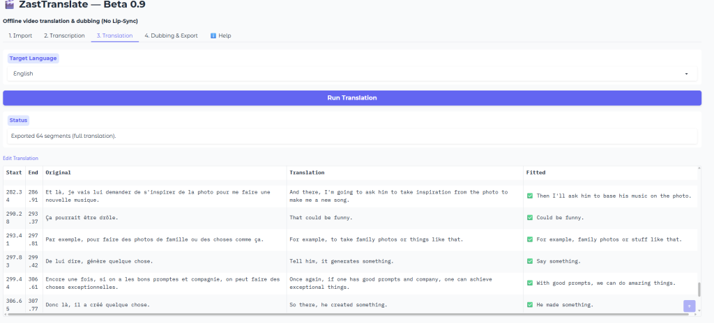 ZastTranslate : traduire et doubler vos vidéos YouTube gratuitement avec l'IA en local