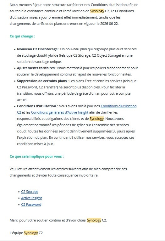 Synology ferme C2 Password et lance C2 OneStorage : tout change le 22 juin 2026