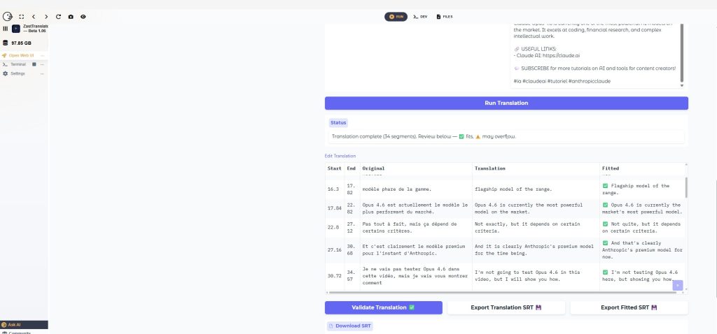 ZastTranslate 1.06 : traduire et doubler ses vidéos en local