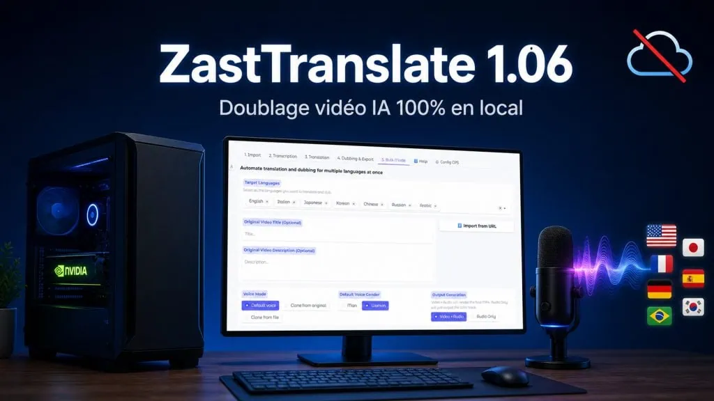 ZastTranslate 1.06 : traduire et doubler ses vidéos en local